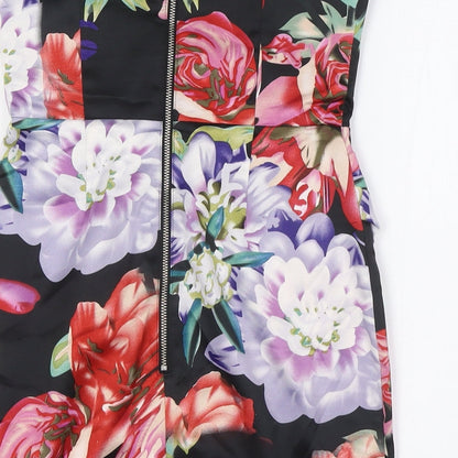 Lipsy Womens Multicoloured Floral Polyester Bodycon Size 6 Off the Shoulder Zip - Wrap Effect