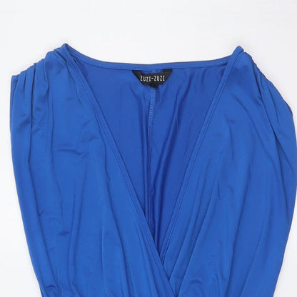 New Look Womens Blue Polyester A-Line Size 8 V-Neck