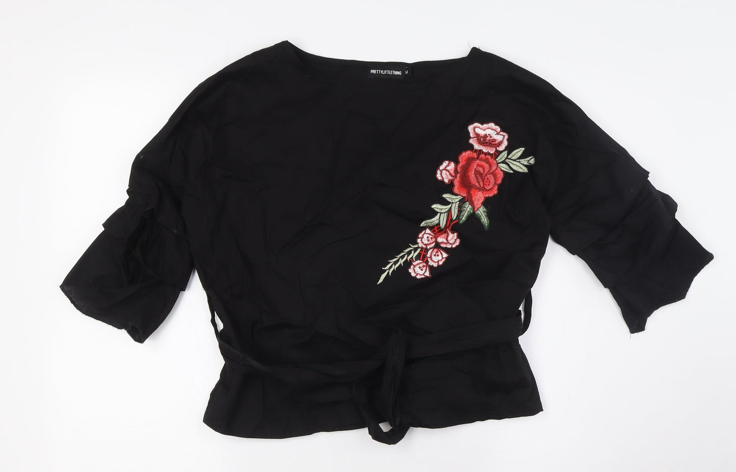 Womens UK Size M PRETTYLITTLETHING Black Basic Button-Up