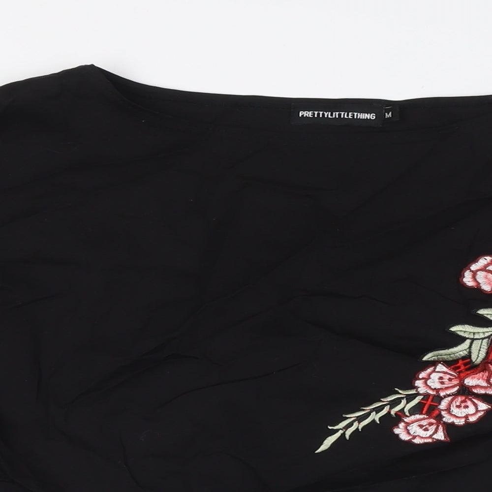 Womens UK Size M PRETTYLITTLETHING Black Basic Button-Up
