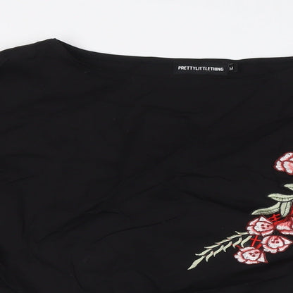 Womens UK Size M PRETTYLITTLETHING Black Basic Button-Up