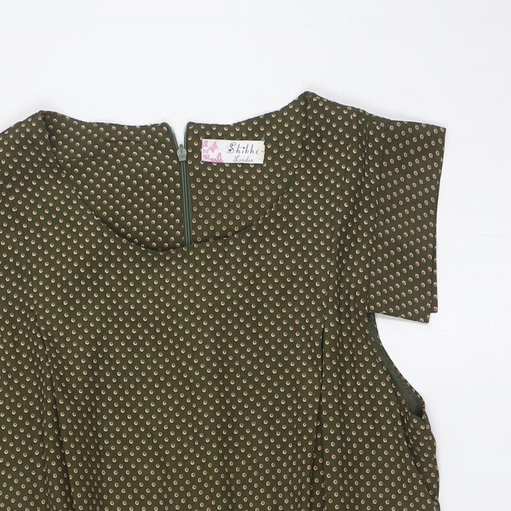 Shikka Womens Green Polka Dot Polyester A-Line Size M Round Neck Zip - Size M-L
