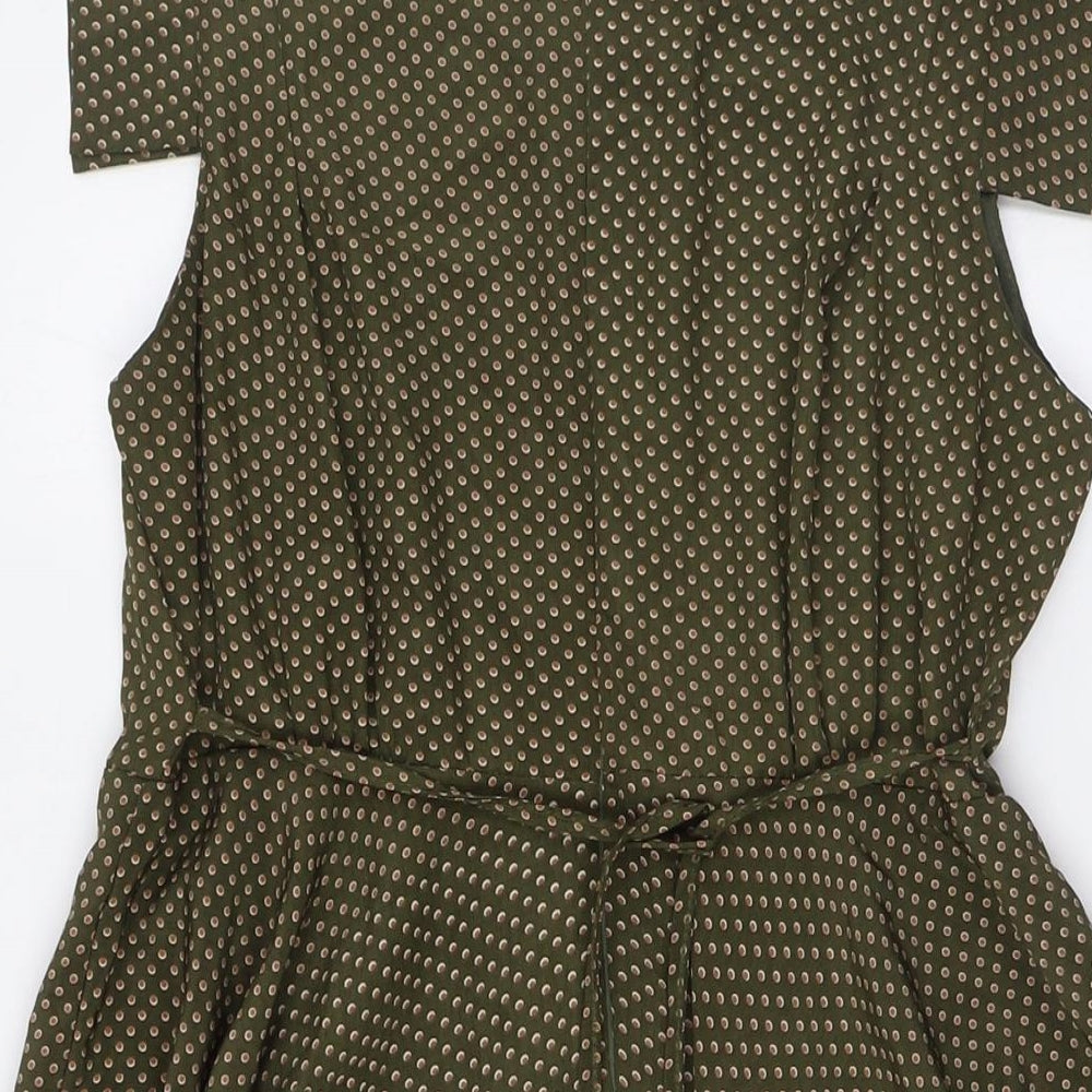 Shikka Womens Green Polka Dot Polyester A-Line Size M Round Neck Zip - Size M-L