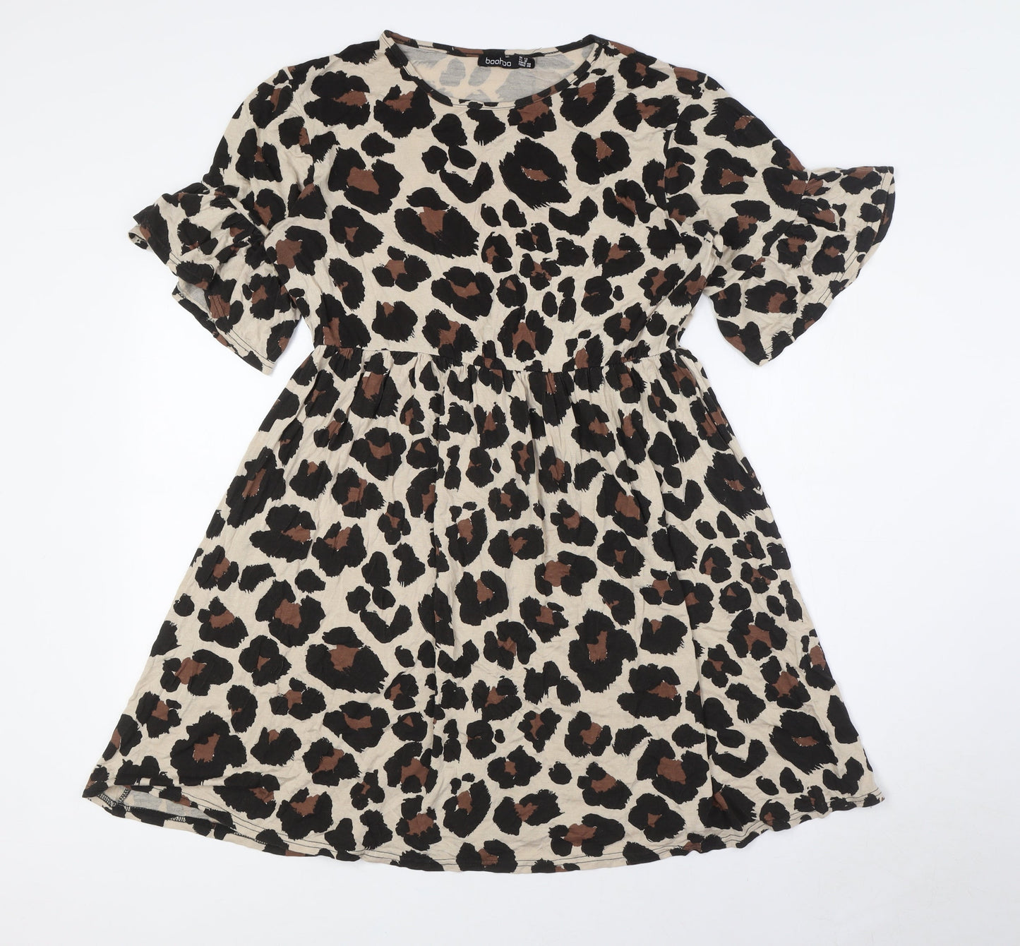 Boohoo Womens Multicoloured Animal Print Viscose A-Line Size 12 Round Neck