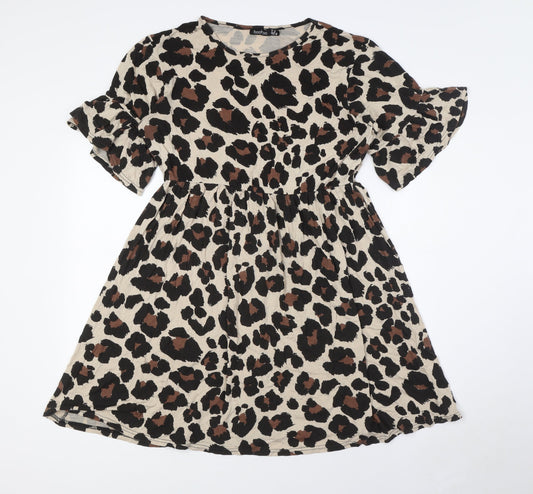 Boohoo Womens Multicoloured Animal Print Viscose A-Line Size 12 Round Neck