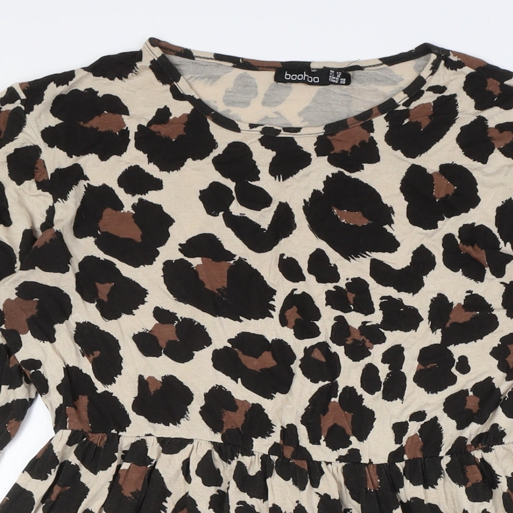 Boohoo Womens Multicoloured Animal Print Viscose A-Line Size 12 Round Neck