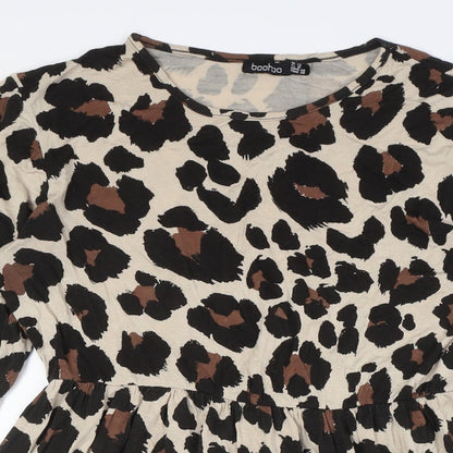 Boohoo Womens Multicoloured Animal Print Viscose A-Line Size 12 Round Neck