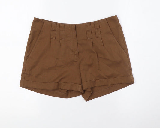 Additional front view of Vera Moda women’s brown polyester bermuda shorts, size UK 8, 3-inch leg regular zip - turn ups
