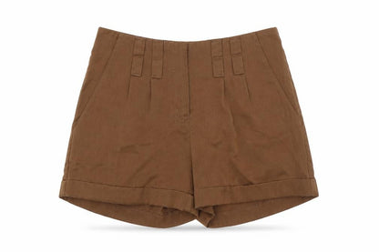 Front view of Vera Moda women’s brown polyester bermuda shorts, size UK 8, 3-inch leg regular zip - turn ups