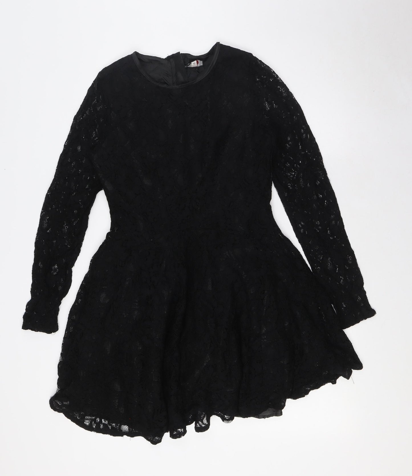 John Zack Womens Black Polyester A-Line Size 10 Round Neck Zip - Lace Overlay