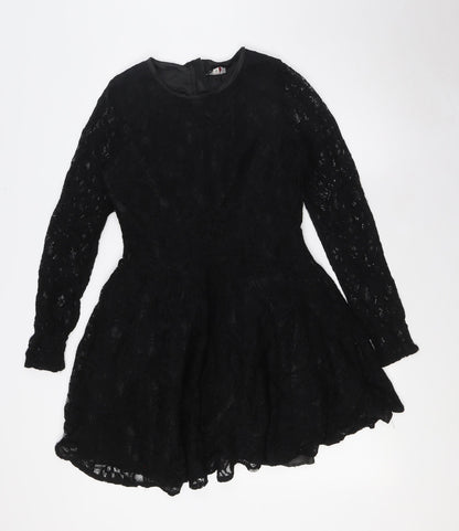 John Zack Womens Black Polyester A-Line Size 10 Round Neck Zip - Lace Overlay