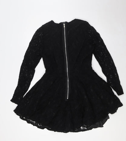 John Zack Womens Black Polyester A-Line Size 10 Round Neck Zip - Lace Overlay