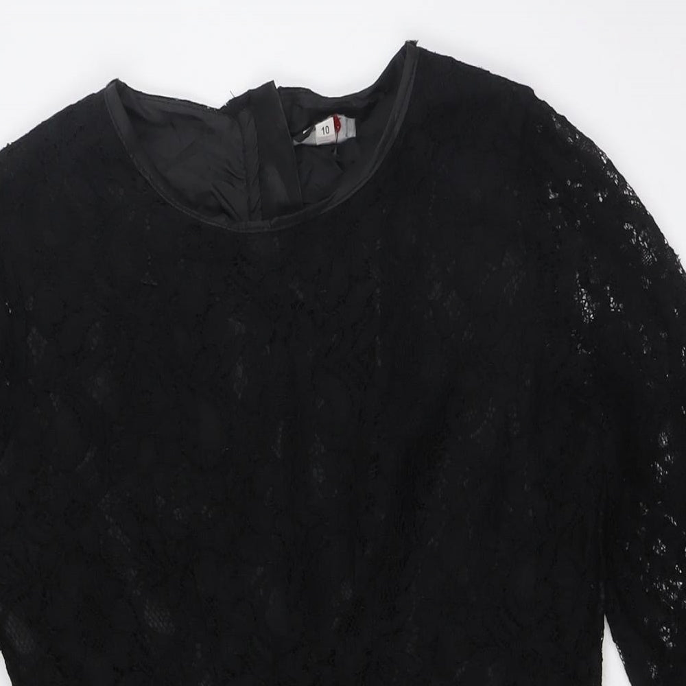 John Zack Womens Black Polyester A-Line Size 10 Round Neck Zip - Lace Overlay
