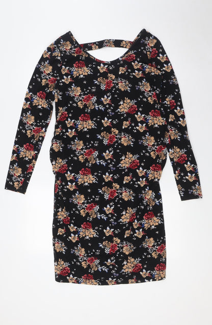 New Look Womens Multicoloured Floral Cotton A-Line Size 10 Scoop Neck