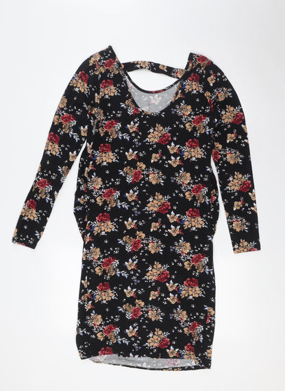 New Look Womens Multicoloured Floral Cotton A-Line Size 10 Scoop Neck