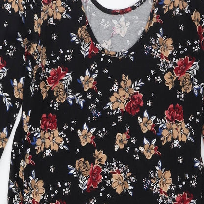New Look Womens Multicoloured Floral Cotton A-Line Size 10 Scoop Neck