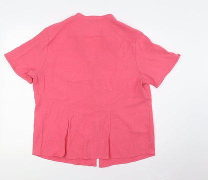 EWM Womens Pink Polyester Basic Button-Up Size 18 V-Neck