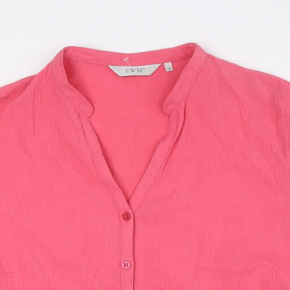 EWM Womens Pink Polyester Basic Button-Up Size 18 V-Neck