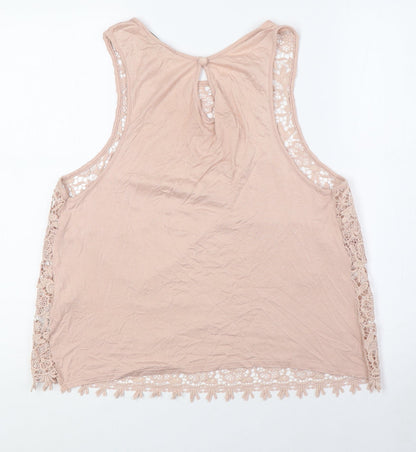 New Look Womens Pink Polyester Basic Blouse Size 16 Round Neck - Lace front