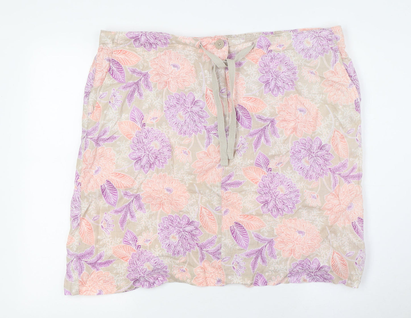 Marks and Spencer Womens Multicoloured Linen A-Line Skirt Size 20 Zip