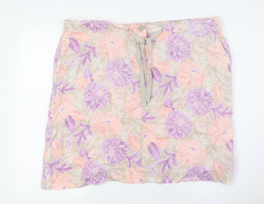 Marks and Spencer Womens Multicoloured Linen A-Line Skirt Size 20 Zip