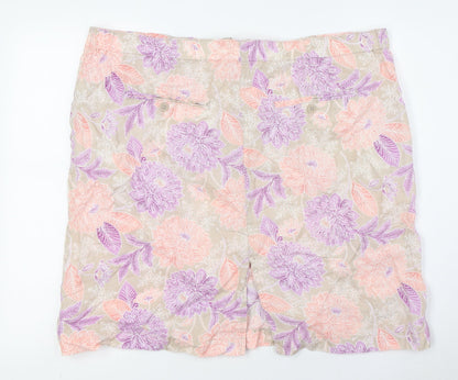 Marks and Spencer Womens Multicoloured Linen A-Line Skirt Size 20 Zip