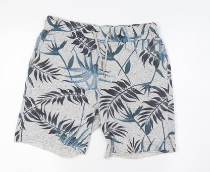 LCW Mens Grey Cotton Bermuda Shorts Size S L7 in Regular Tie - Leaves