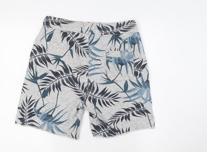 LCW Mens Grey Cotton Bermuda Shorts Size S L7 in Regular Tie - Leaves