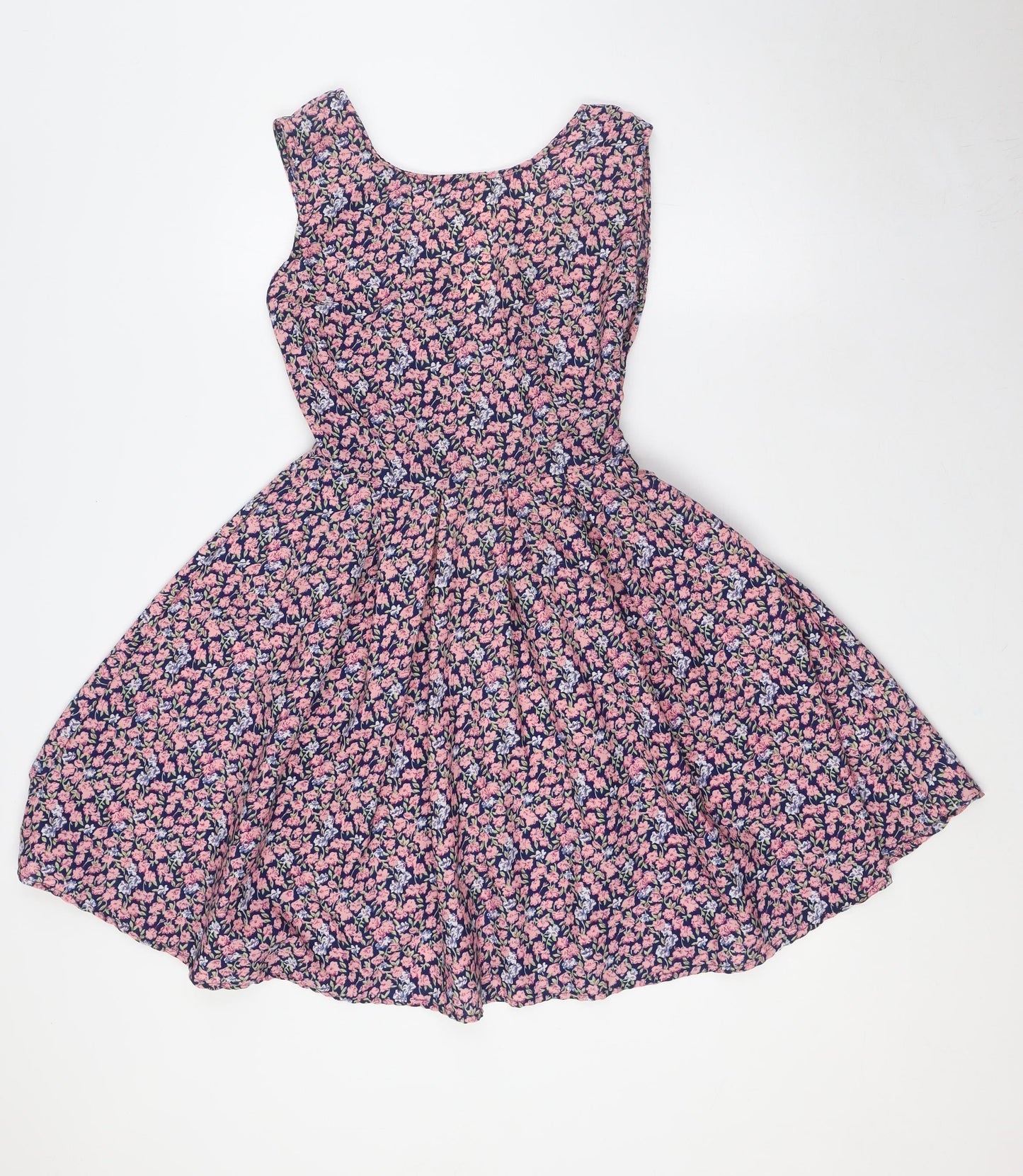 Mela Loves London Womens Multicoloured Floral Polyester A-Line Size 8 Scoop Neck Zip - Bow Back Detail