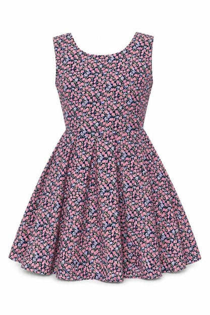 Mela Loves London Womens Multicoloured Floral Polyester A-Line Size 8 Scoop Neck Zip - Bow Back Detail