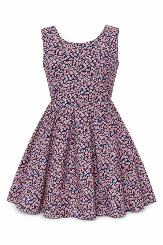 Mela Loves London Womens Multicoloured Floral Polyester A-Line Size 8 Scoop Neck Zip - Bow Back Detail