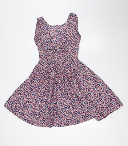 Mela Loves London Womens Multicoloured Floral Polyester A-Line Size 8 Scoop Neck Zip - Bow Back Detail