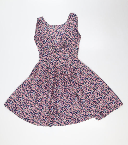 Mela Loves London Womens Multicoloured Floral Polyester A-Line Size 8 Scoop Neck Zip - Bow Back Detail