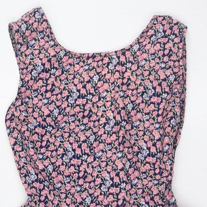 Mela Loves London Womens Multicoloured Floral Polyester A-Line Size 8 Scoop Neck Zip - Bow Back Detail