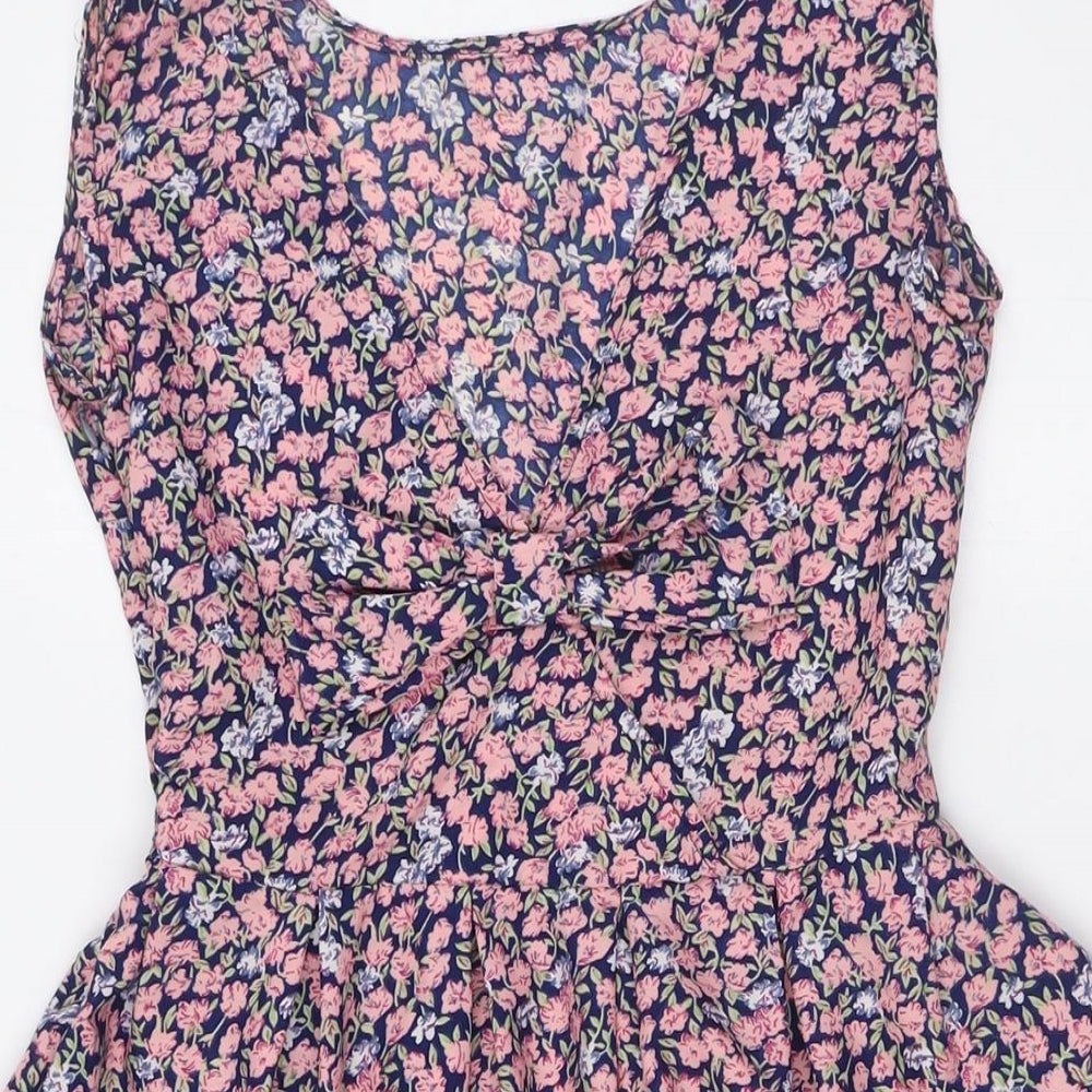 Mela Loves London Womens Multicoloured Floral Polyester A-Line Size 8 Scoop Neck Zip - Bow Back Detail