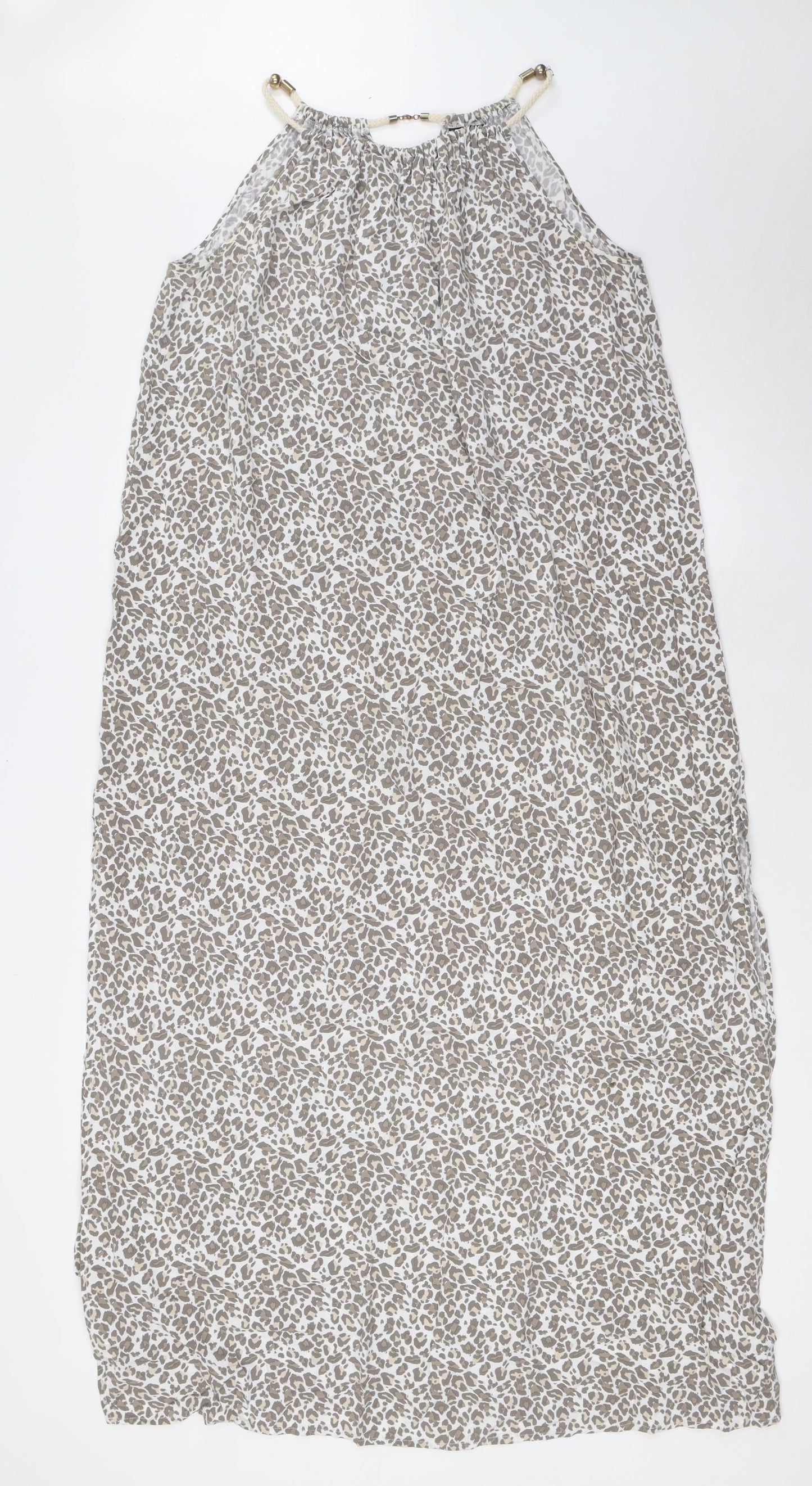 BiBA Womens White Animal Print Viscose A-Line Size S Halter