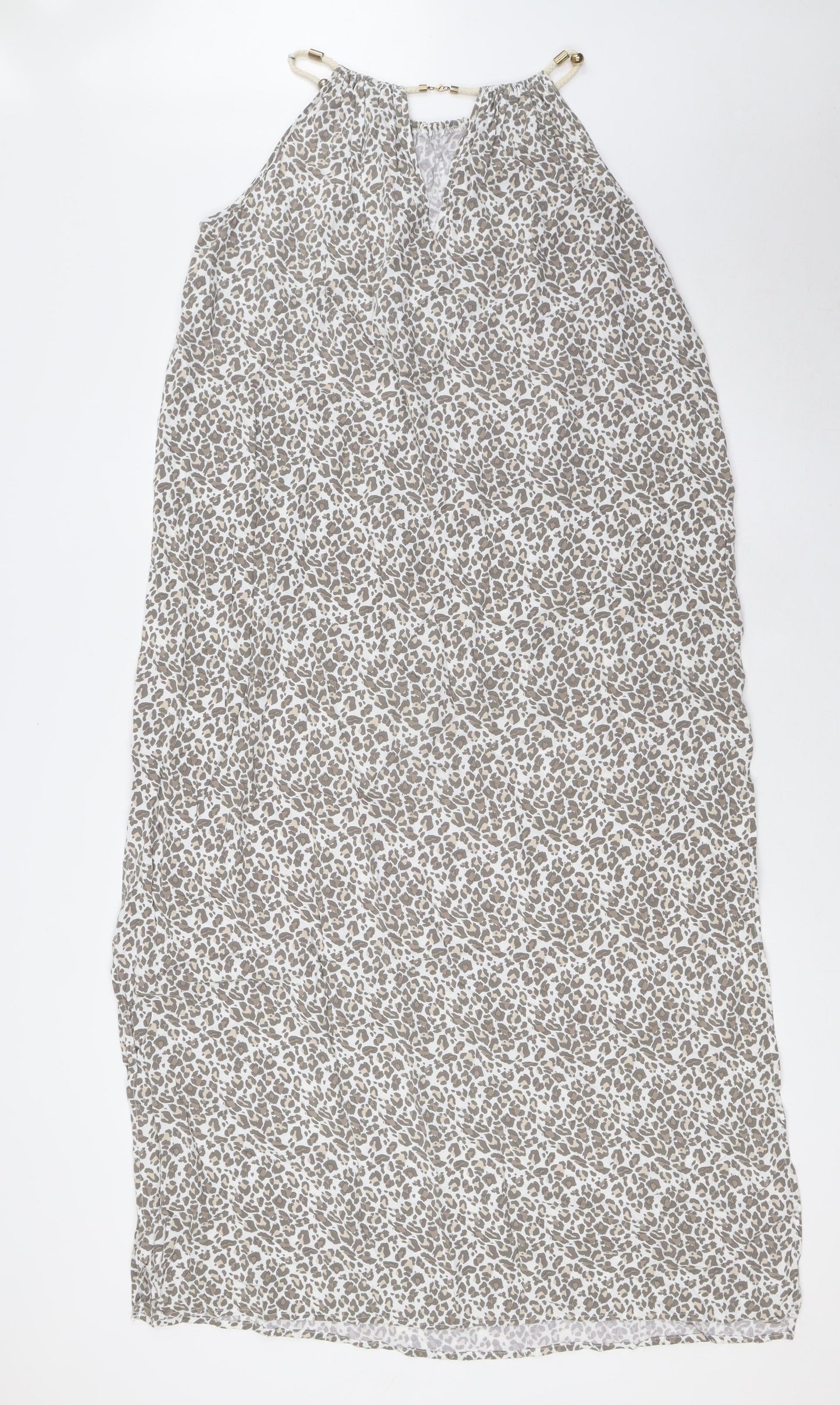 BiBA Womens White Animal Print Viscose A-Line Size S Halter