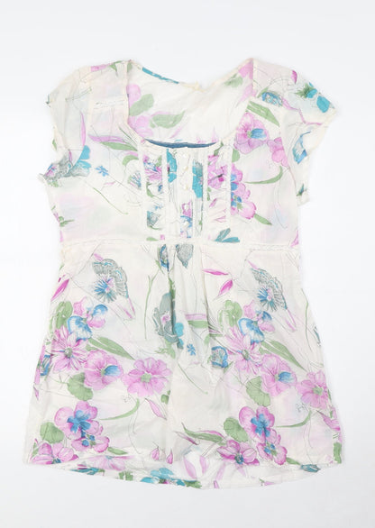 I am happy so Womens Multicoloured Floral Cotton Basic Button-Up Size 12 Scoop Neck