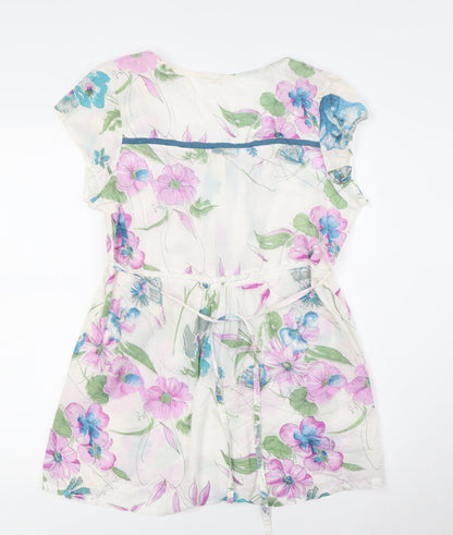 I am happy so Womens Multicoloured Floral Cotton Basic Button-Up Size 12 Scoop Neck