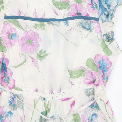 I am happy so Womens Multicoloured Floral Cotton Basic Button-Up Size 12 Scoop Neck