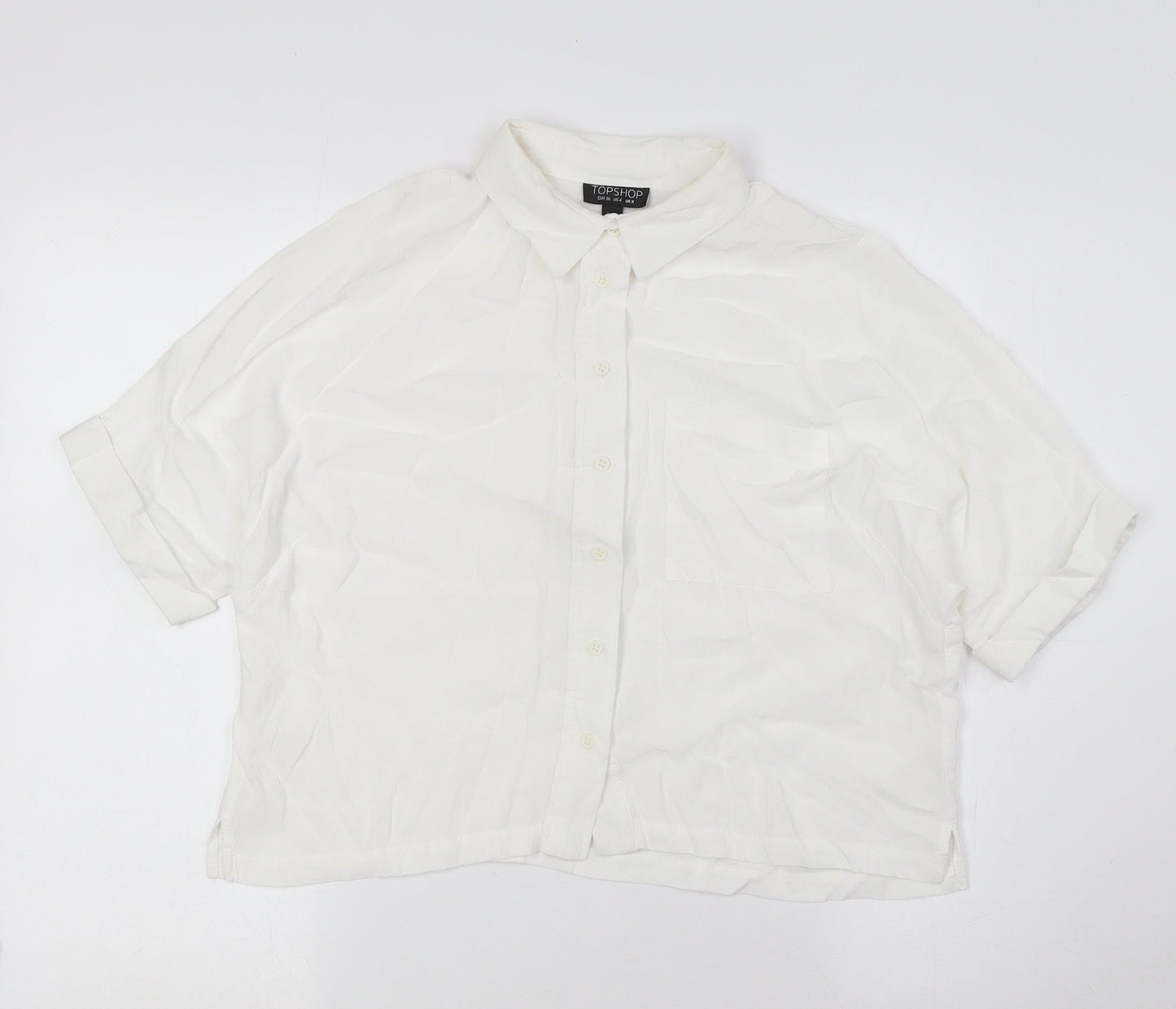 Womens UK Size 8 Topshop White Basic Button-Up