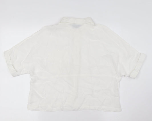 Womens UK Size 8 Topshop White Basic Button-Up