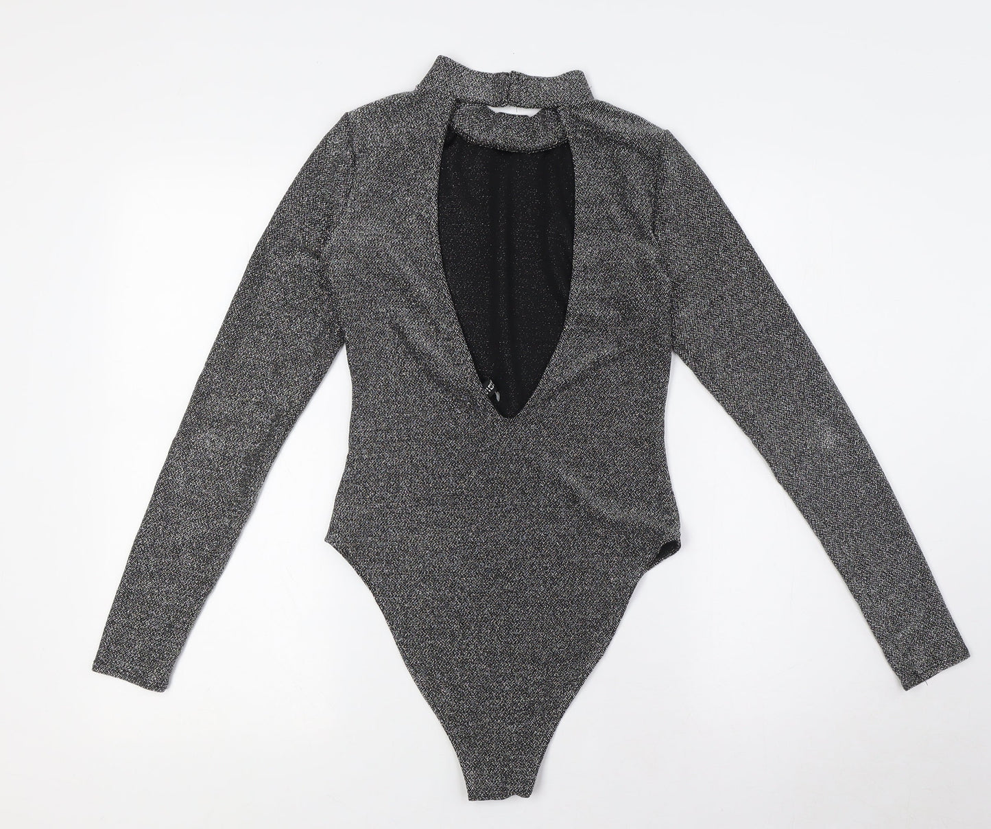 Divided by H&M Womens Black Polyamide Bodysuit One-Piece Size S Snap - Sliver Flecks