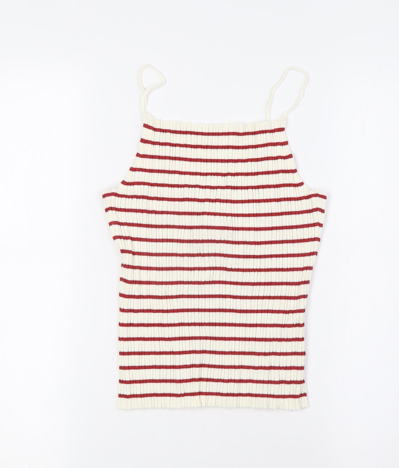 H&M Womens Ivory Striped Viscose Basic Tank Size M Scoop Neck