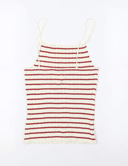 H&M Womens Ivory Striped Viscose Basic Tank Size M Scoop Neck