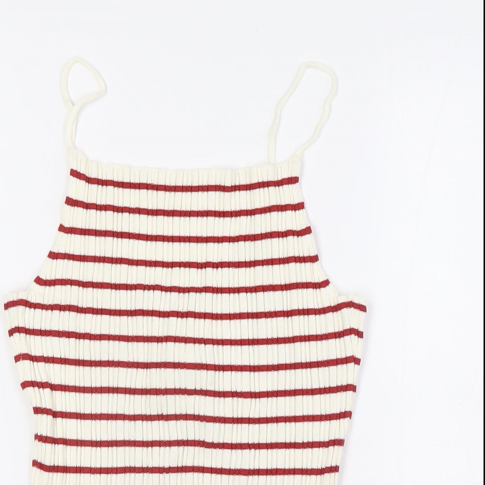 H&M Womens Ivory Striped Viscose Basic Tank Size M Scoop Neck