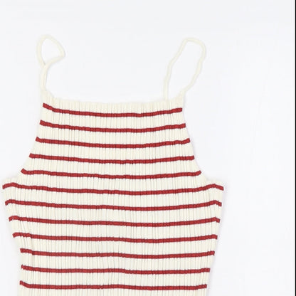H&M Womens Ivory Striped Viscose Basic Tank Size M Scoop Neck