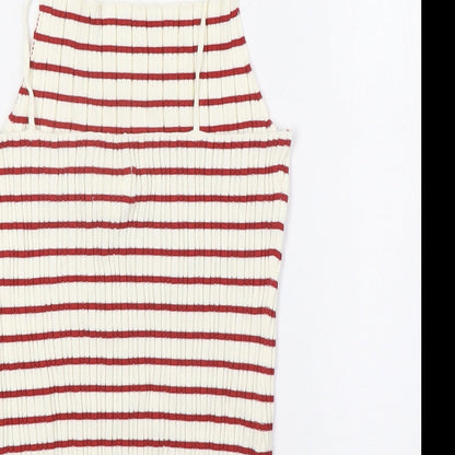 H&M Womens Ivory Striped Viscose Basic Tank Size M Scoop Neck