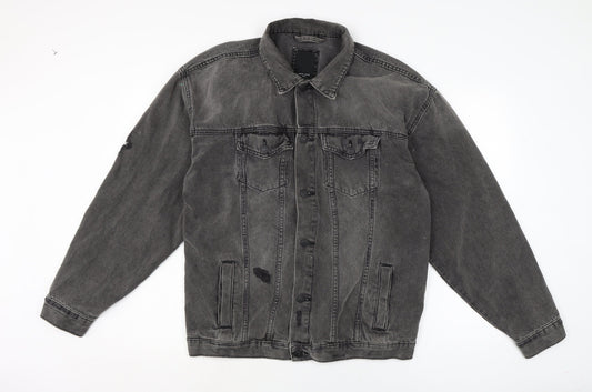 Mens UK Size M New Look Grey Biker Coat