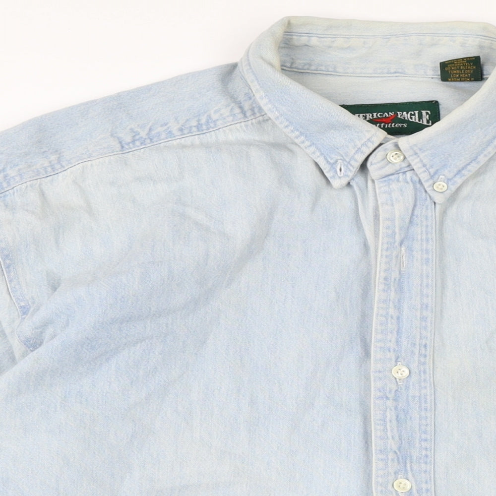 American Eagle Mens Blue Cotton Button-Up Size L Collared Button